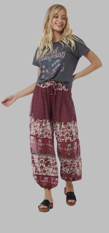 Anna Printed Harem Pants Burgundy