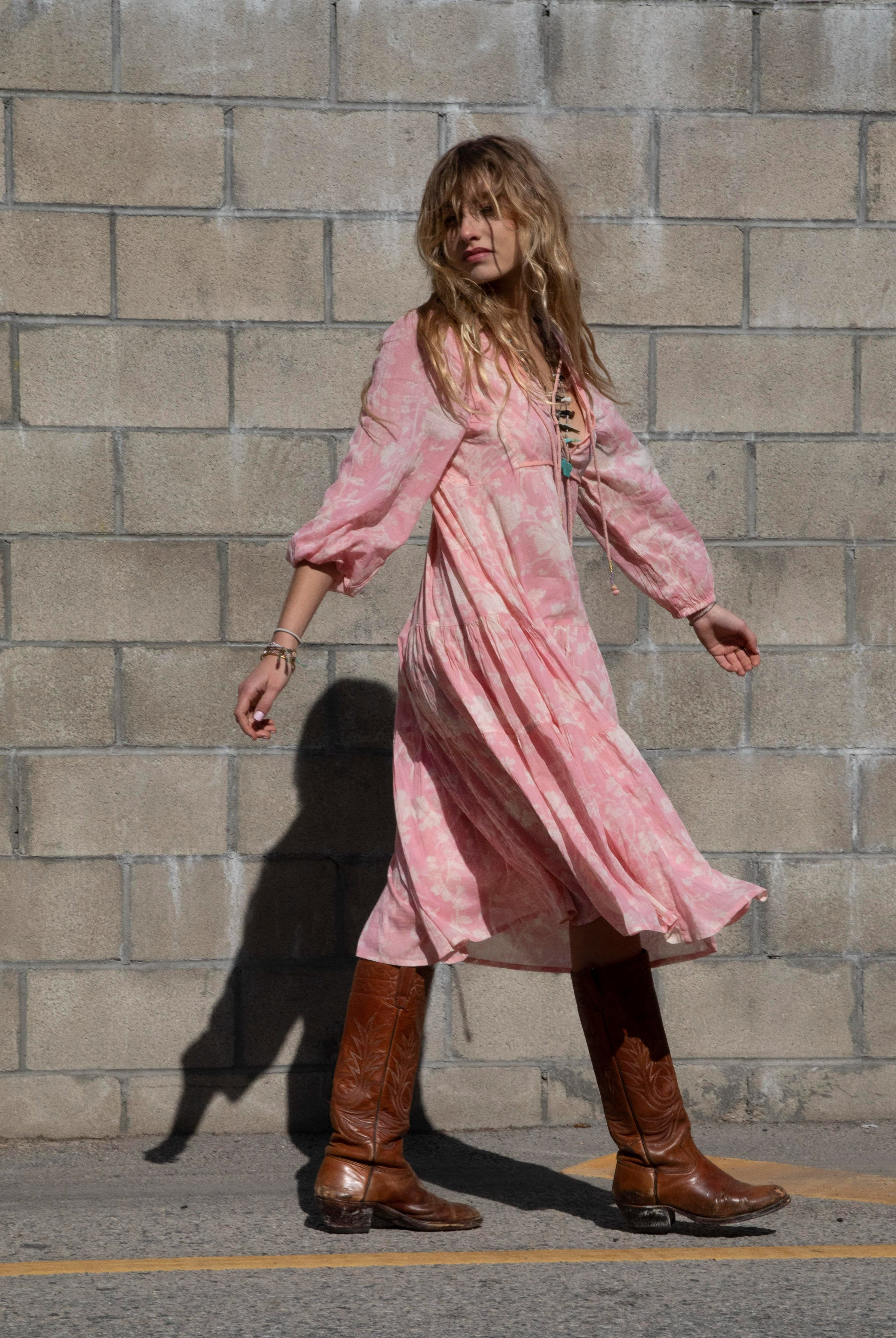 Kayla Printed Long Dress Coral