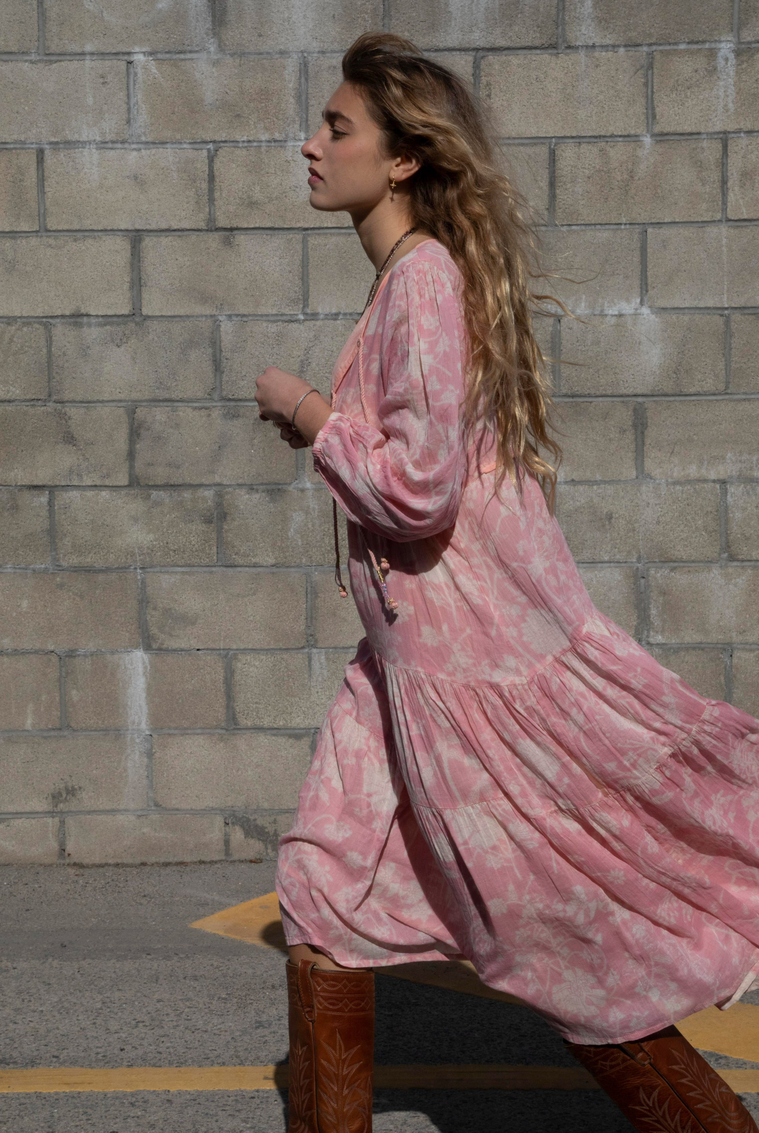 Kayla Printed Long Dress Coral