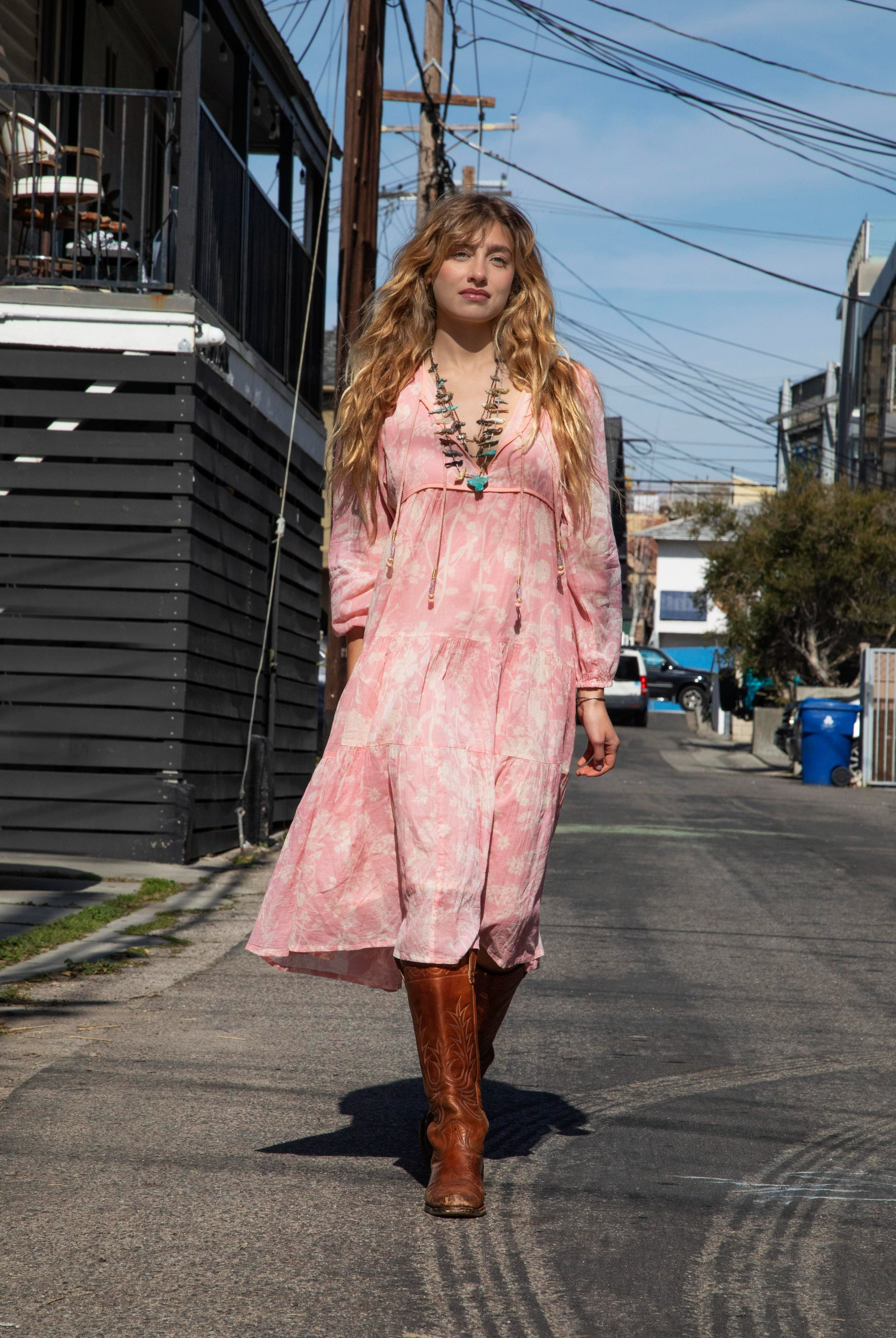 Kayla Printed Long Dress Coral