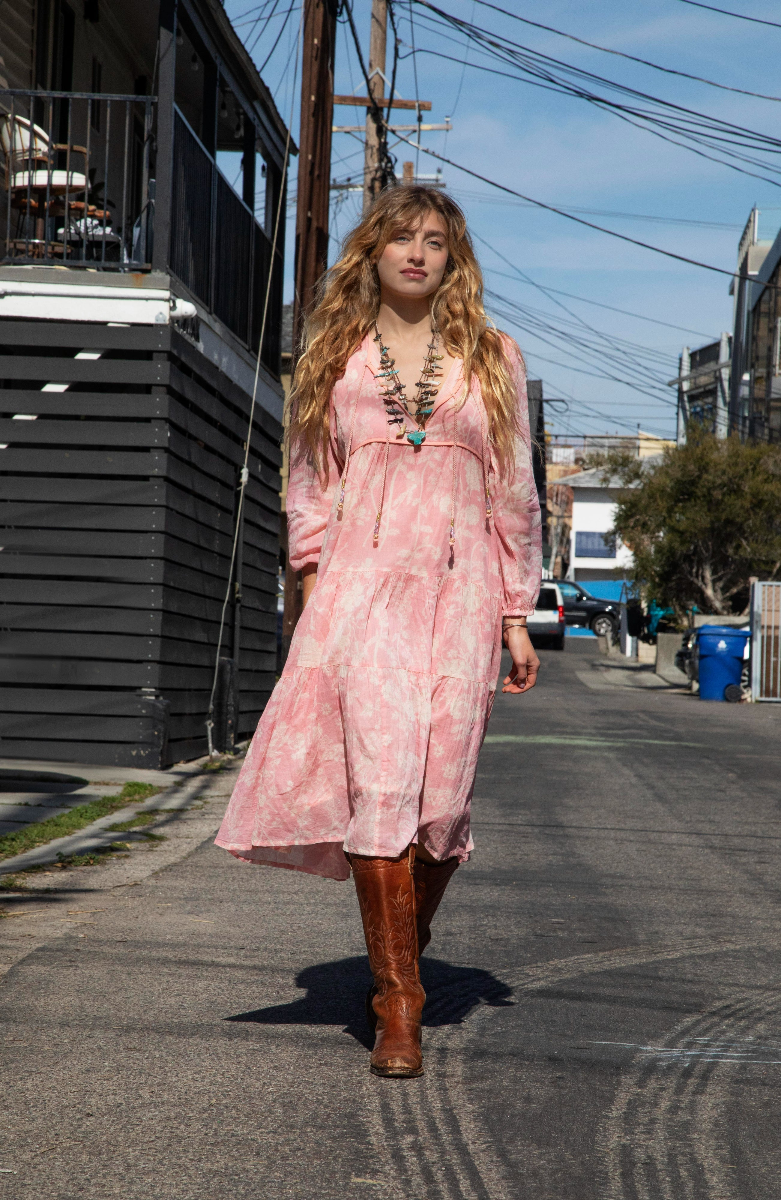 Kayla Printed Long Dress Coral