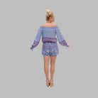 Bella Printed Off Shoulder Romper Blue