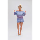 Bella Printed Off Shoulder Romper Blue