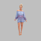 Bella Printed Off Shoulder Romper Blue M L