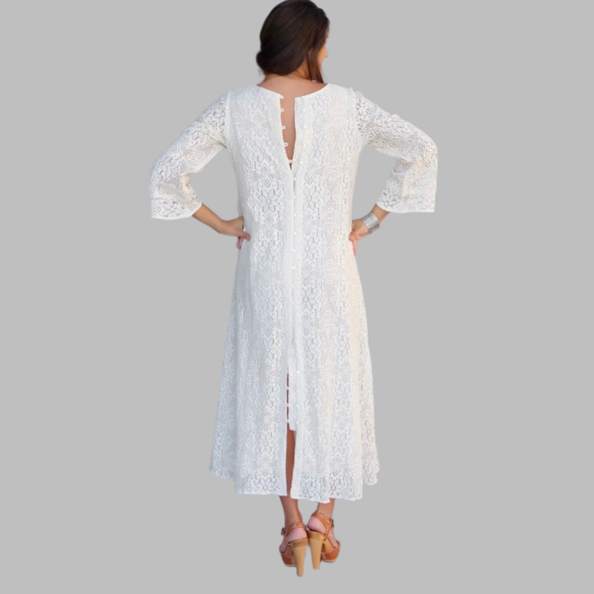 Ibiza Lace Maxi Dress or Duster With Long Sleeves Natural