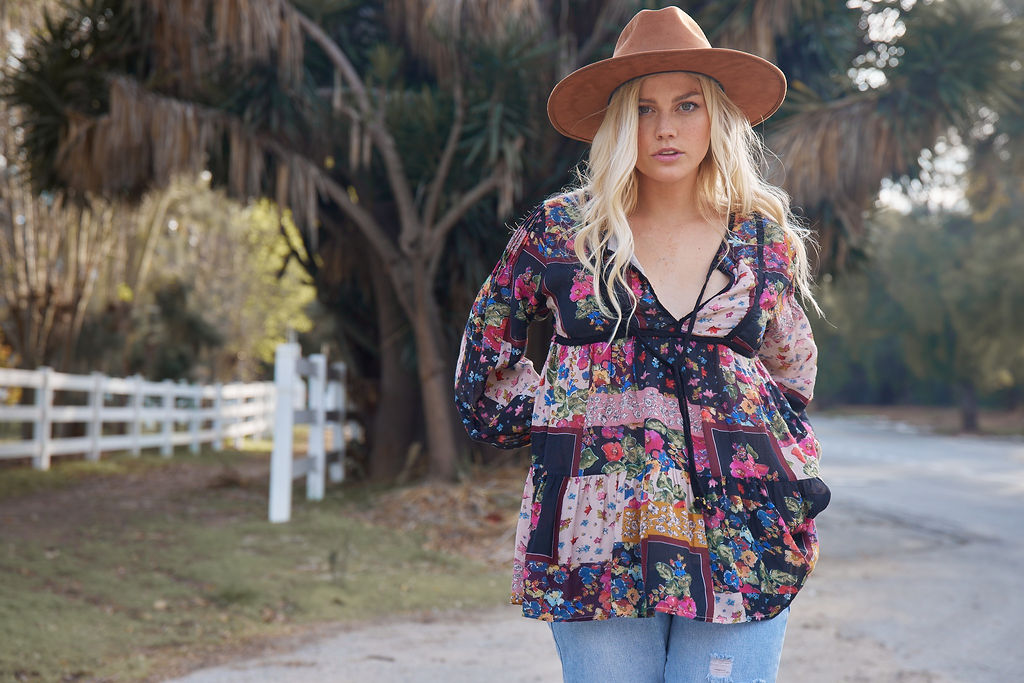 Luana Printed Blouse Patchwork Black