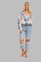 Lara Embroidered Crop Top Natural/ Multicolor