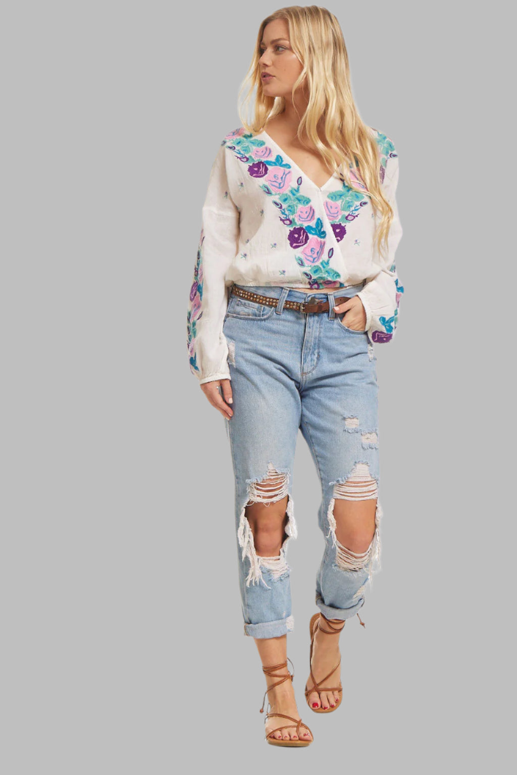 Lara Embroidered Crop Top Natural/ Multicolor