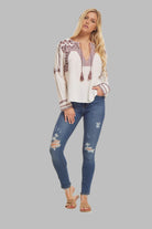Isabella Embroidered Blouse Natural/ Red