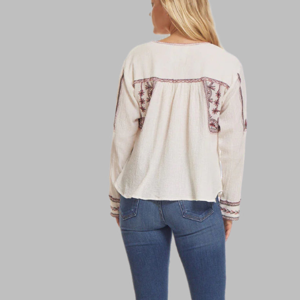 Isabella Embroidered Blouse Natural/ Red