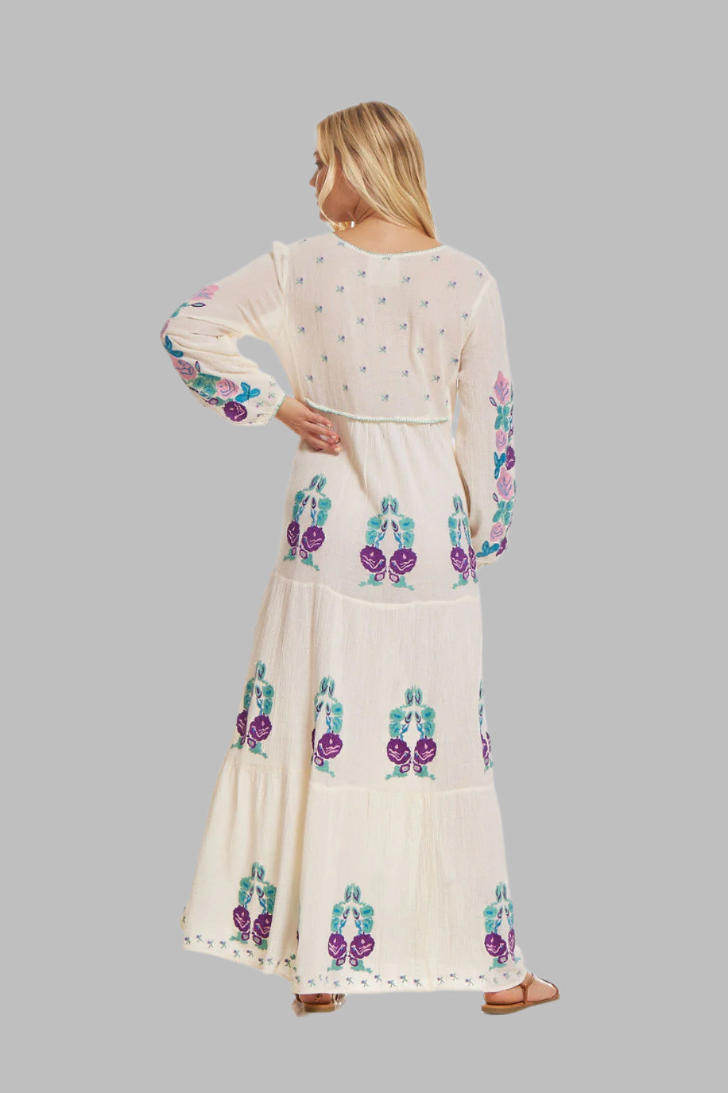 Lara Embroidered Maxi Dress Natural/ Multicolor