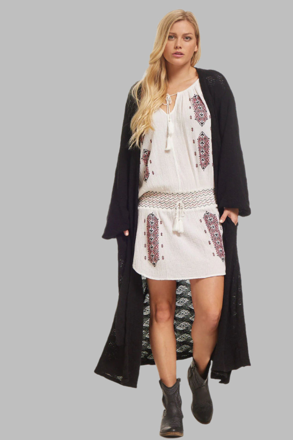 Lauren Maxi Cardigan Long Sleeve With Pockets Black