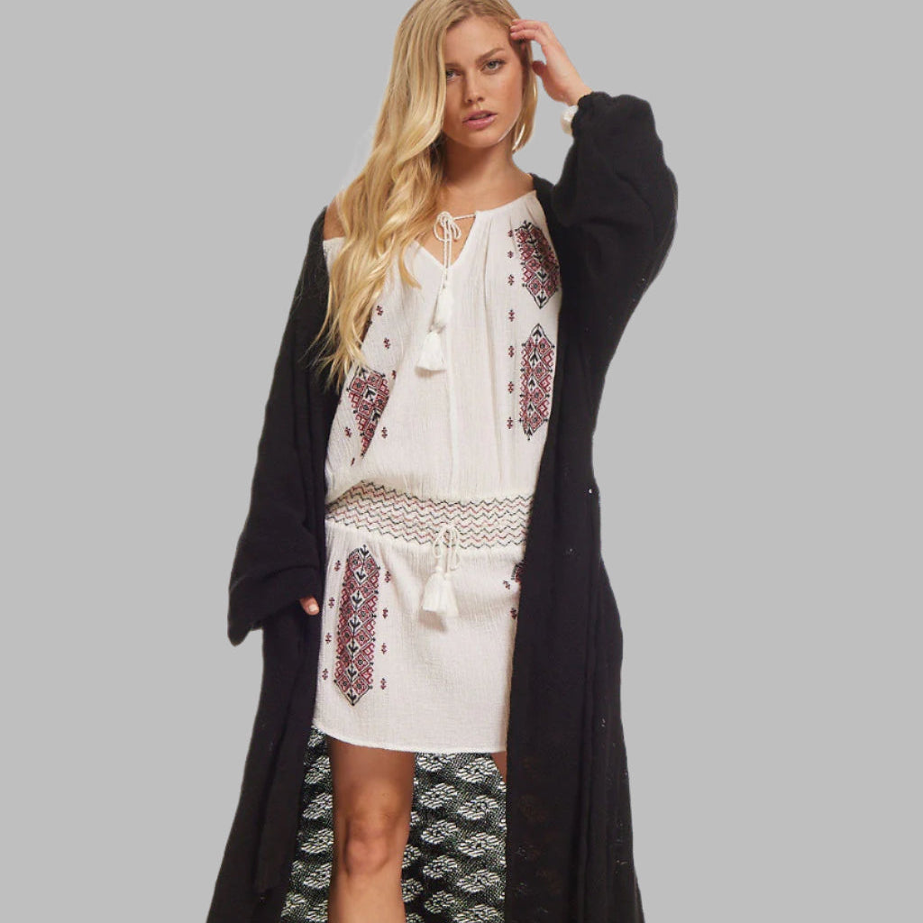 Lauren Maxi Cardigan Long Sleeve With Pockets Black