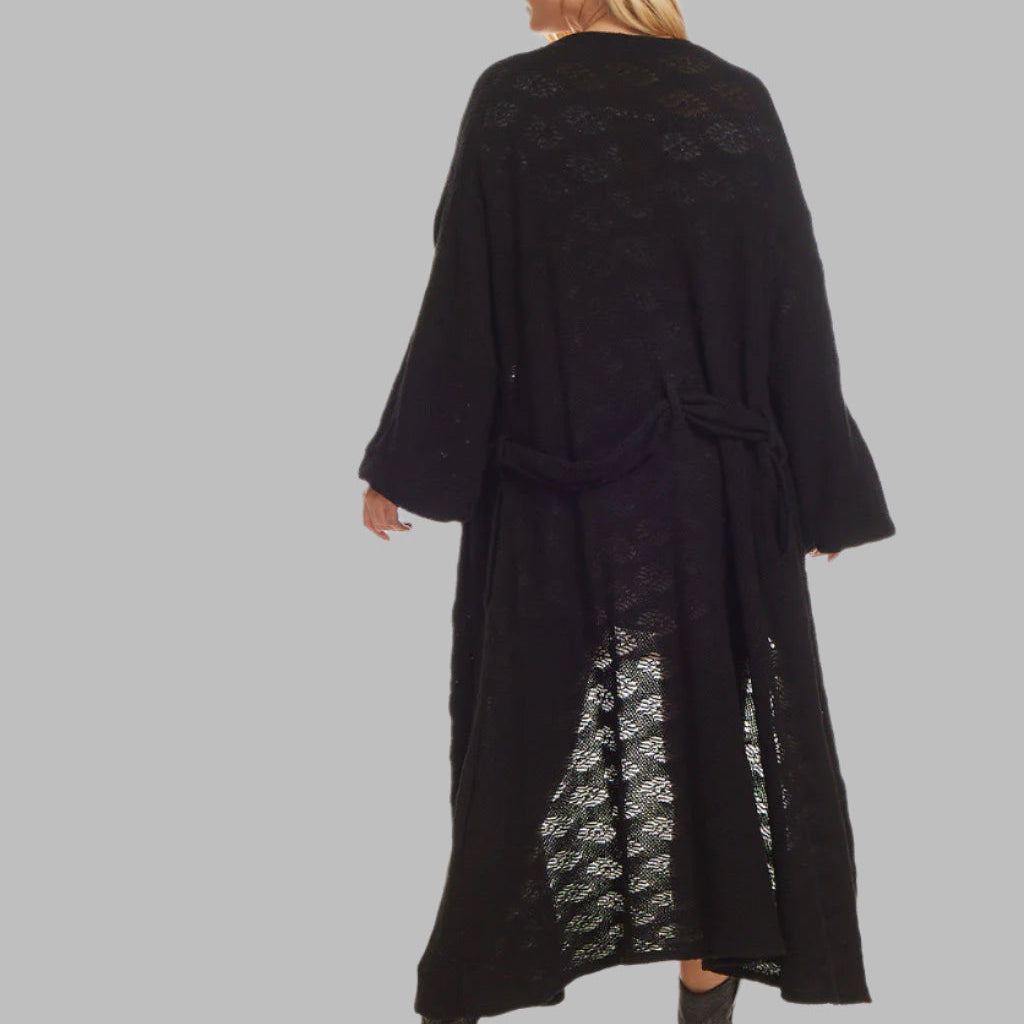 Lauren Maxi Cardigan Long Sleeve With Pockets Black