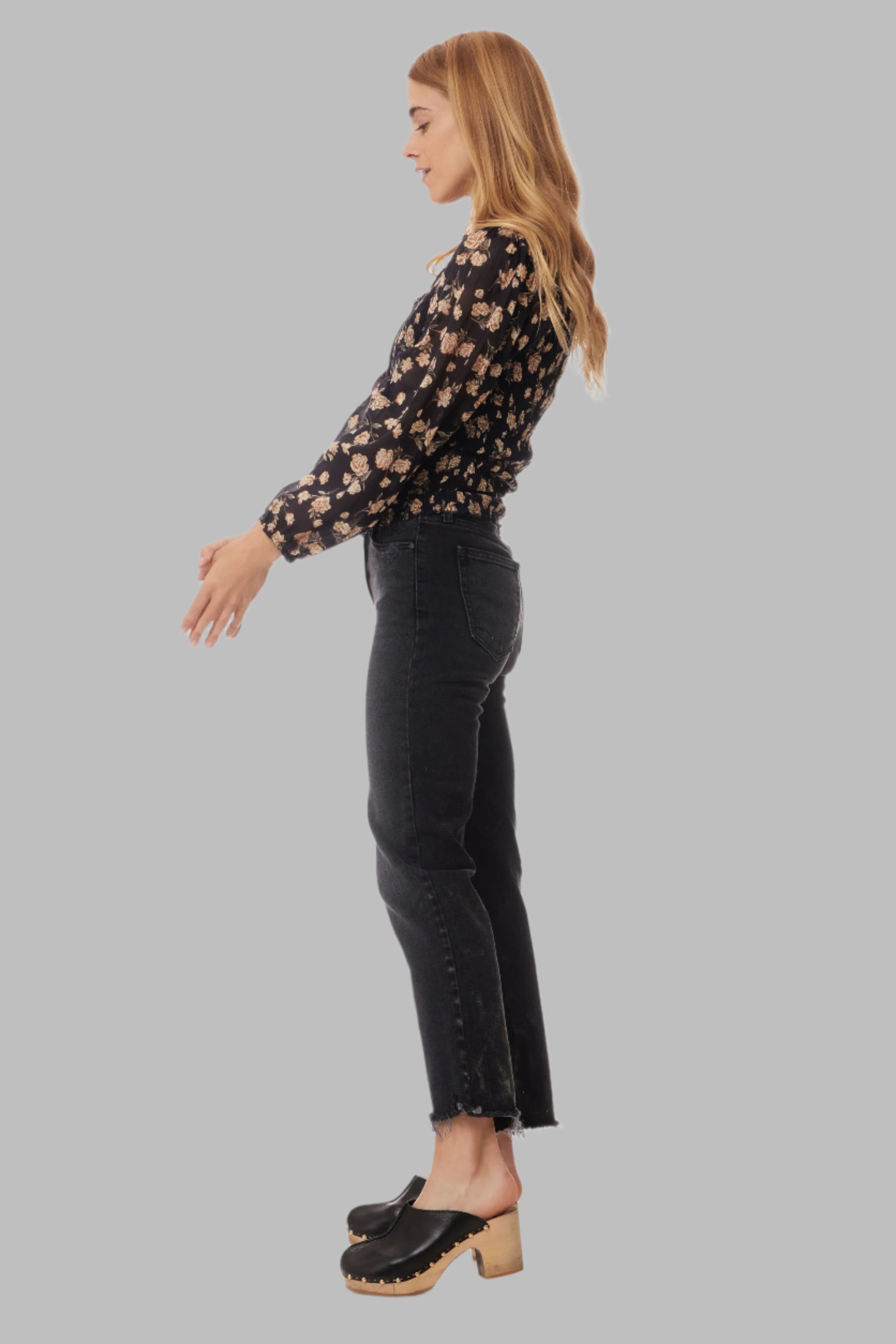 Morgan Printed Blouse with open collar Black Rose