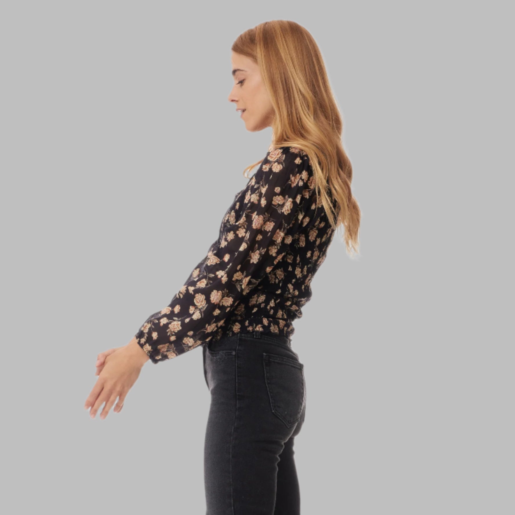 Morgan Printed Blouse Long Sleeves With Open Collar Black Rose