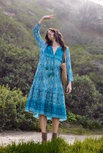 Kayla Printed Midi Dress Emerald - Blue Boheme
