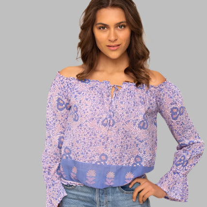 Bliss Printed Blouse Long Sleeves Off Shoulder Lavender