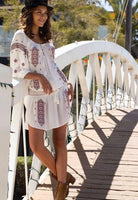 Lisa Embroidered Short Dress or Tunic Natural/Red