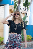Luna Printed Long Skirt Blue/Red With Lurex