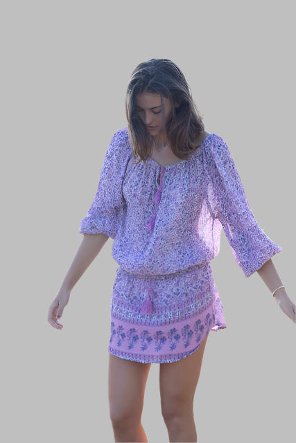 Cassidy Printed Short Dress Off Shoulder Lavender