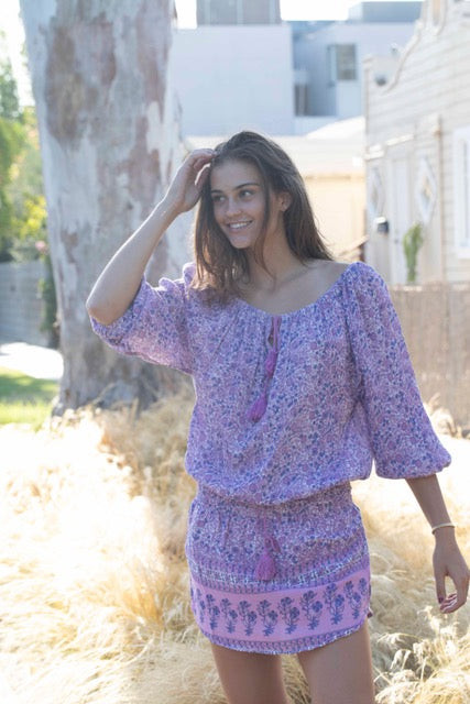 Cassidy Printed Short Dress Off Shoulder Lavender Lavender