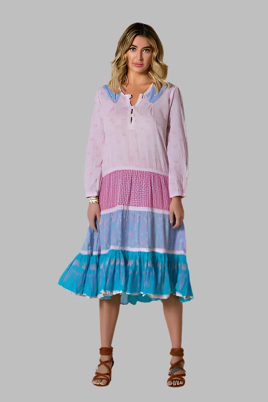 Cora Printed Long Dress Patchwork Pink S M