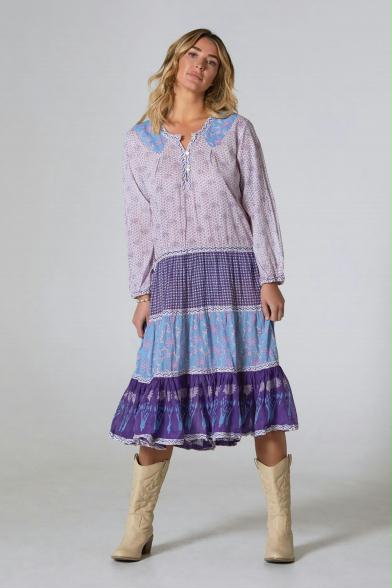 Cora Printed Long Dress Patchwork Purple M
