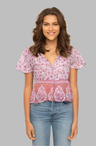 Fanny Printed Top Short Sleeves Pink Pink