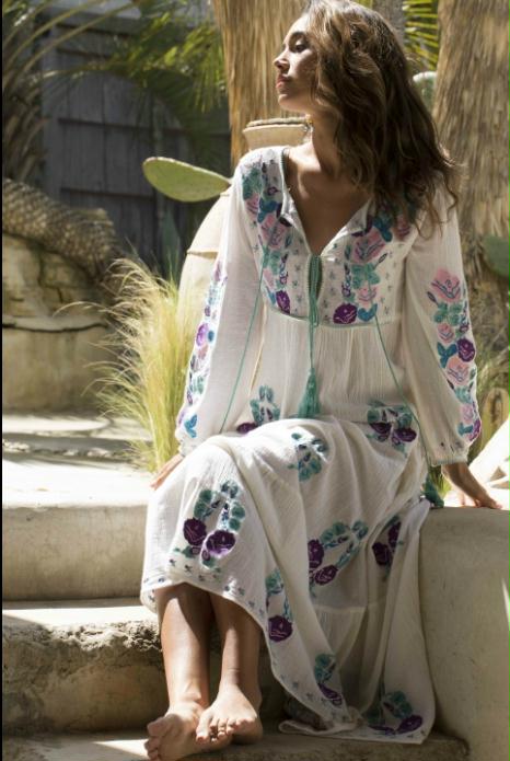 Lara Embroidered Maxi Dress Natural/ Multicolor