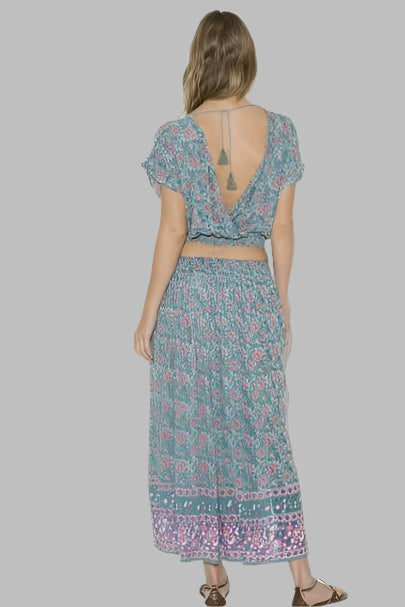 Lydia Printed Maxi Skirt Green