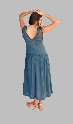 Margot Long Dress With Lace Grey