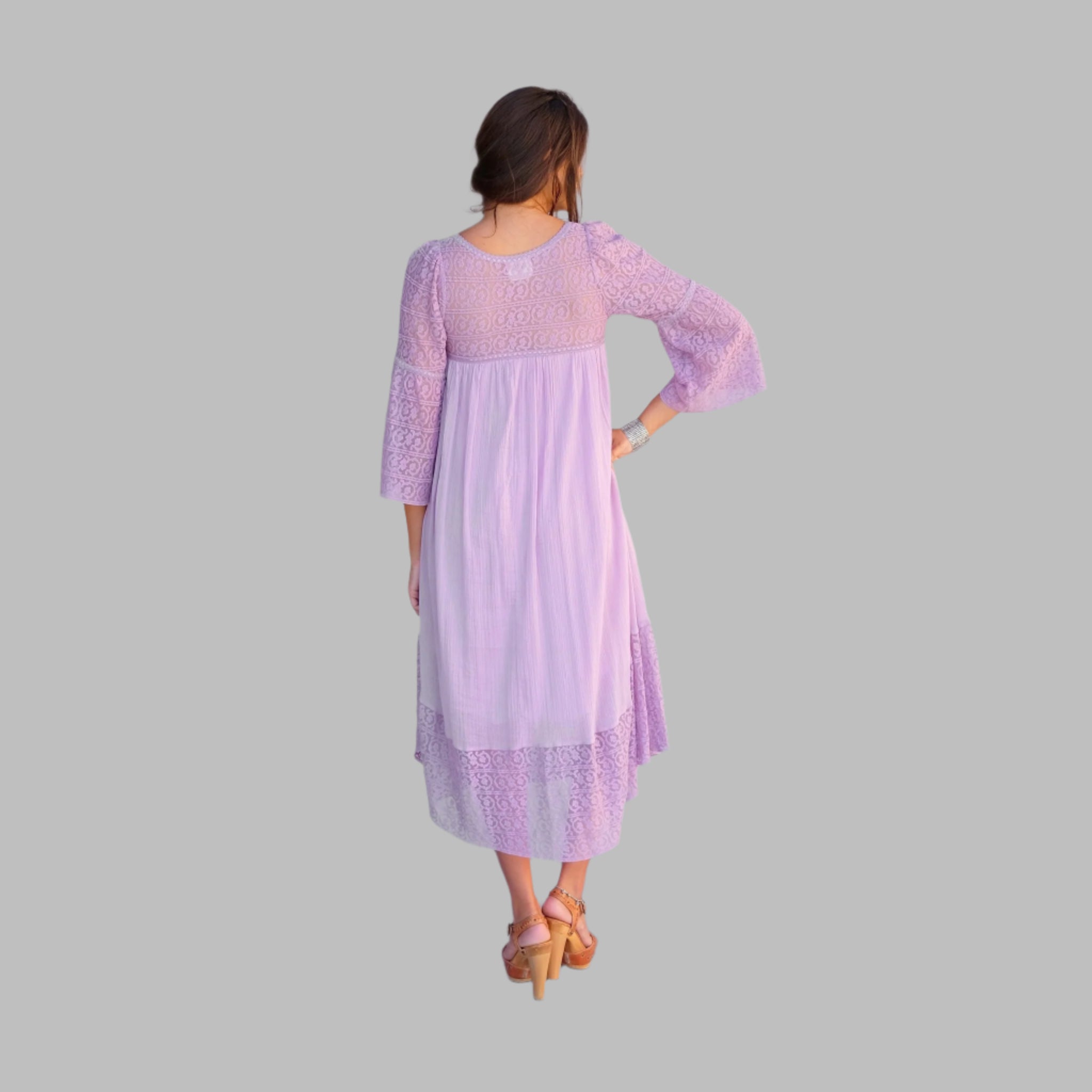 Pure Long Dress With Lace Lilac
