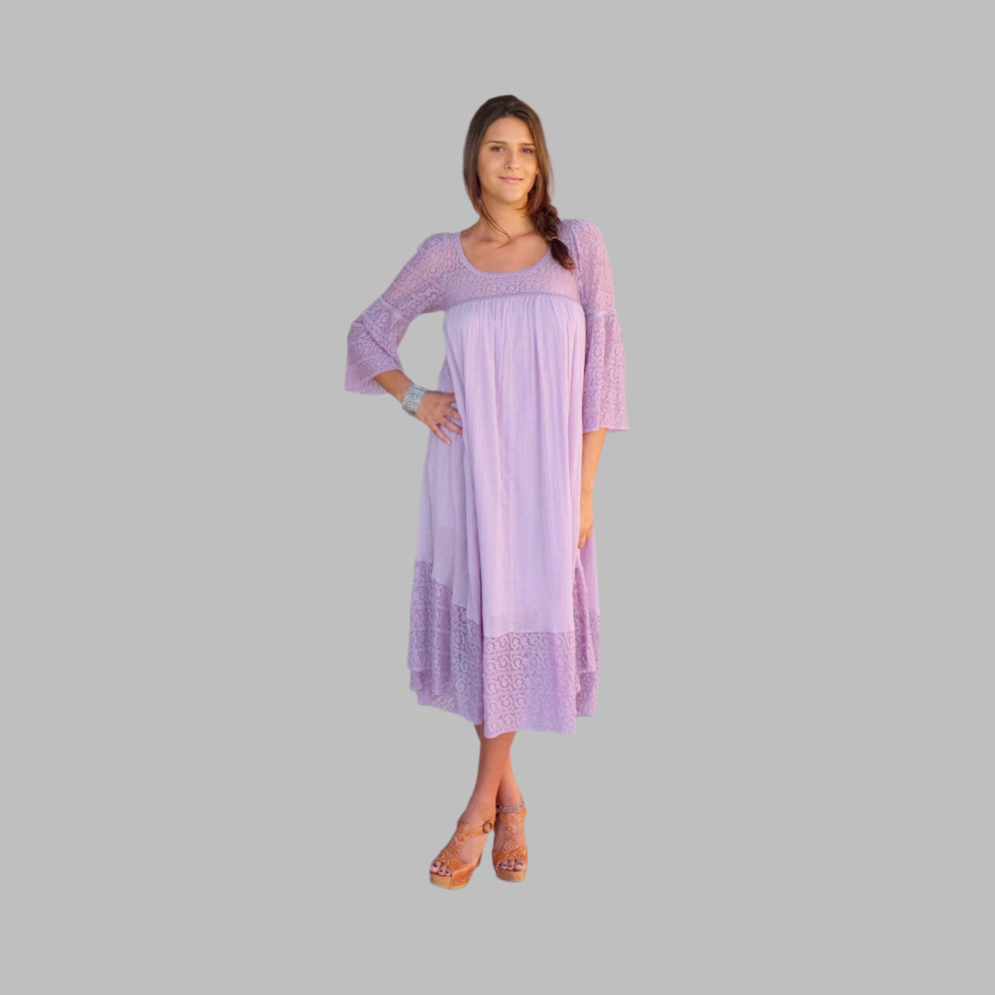 Pure Long Dress With Lace Lilac