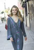 Thea Embroidered Maxi Dress Grey/Turquoise