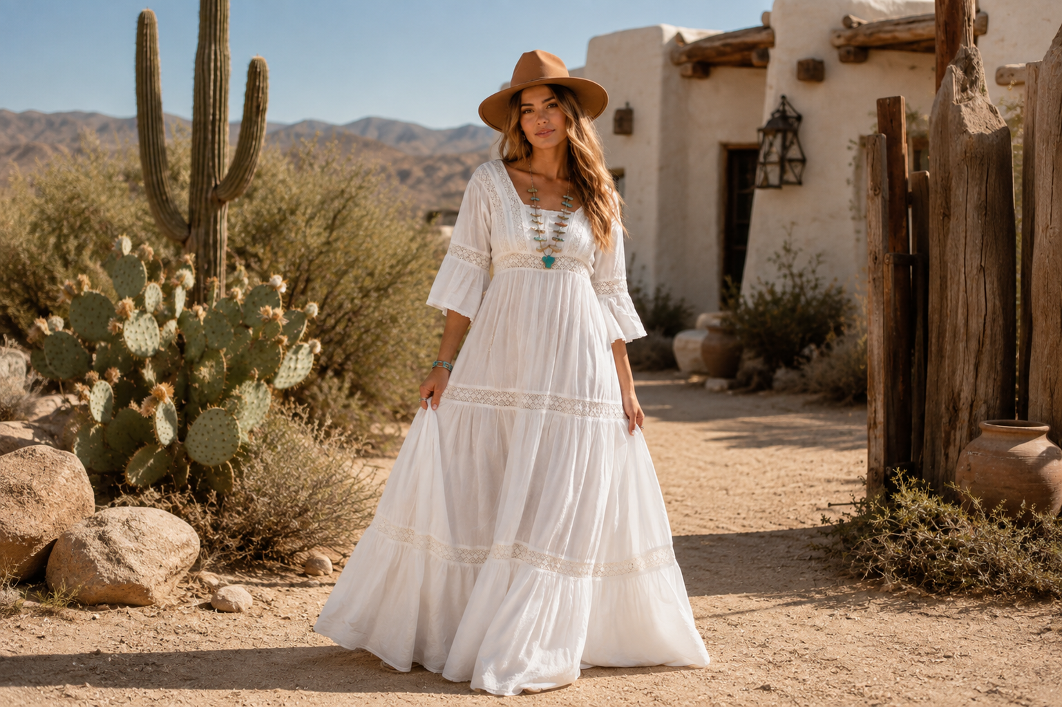 Louise Maxi Dress Short Sleeves With Lace Natural M