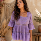 Louise Short Sleeves Blouse With Lace Purple