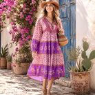 Marilou Printed Midi Dress Long Sleeves Pink