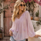 Mylene Hand Embroidered Tunic Long Sleeves With Tassels Lavender