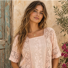 Betty Embroidered Short Sleeves Blouse With Lace Peach