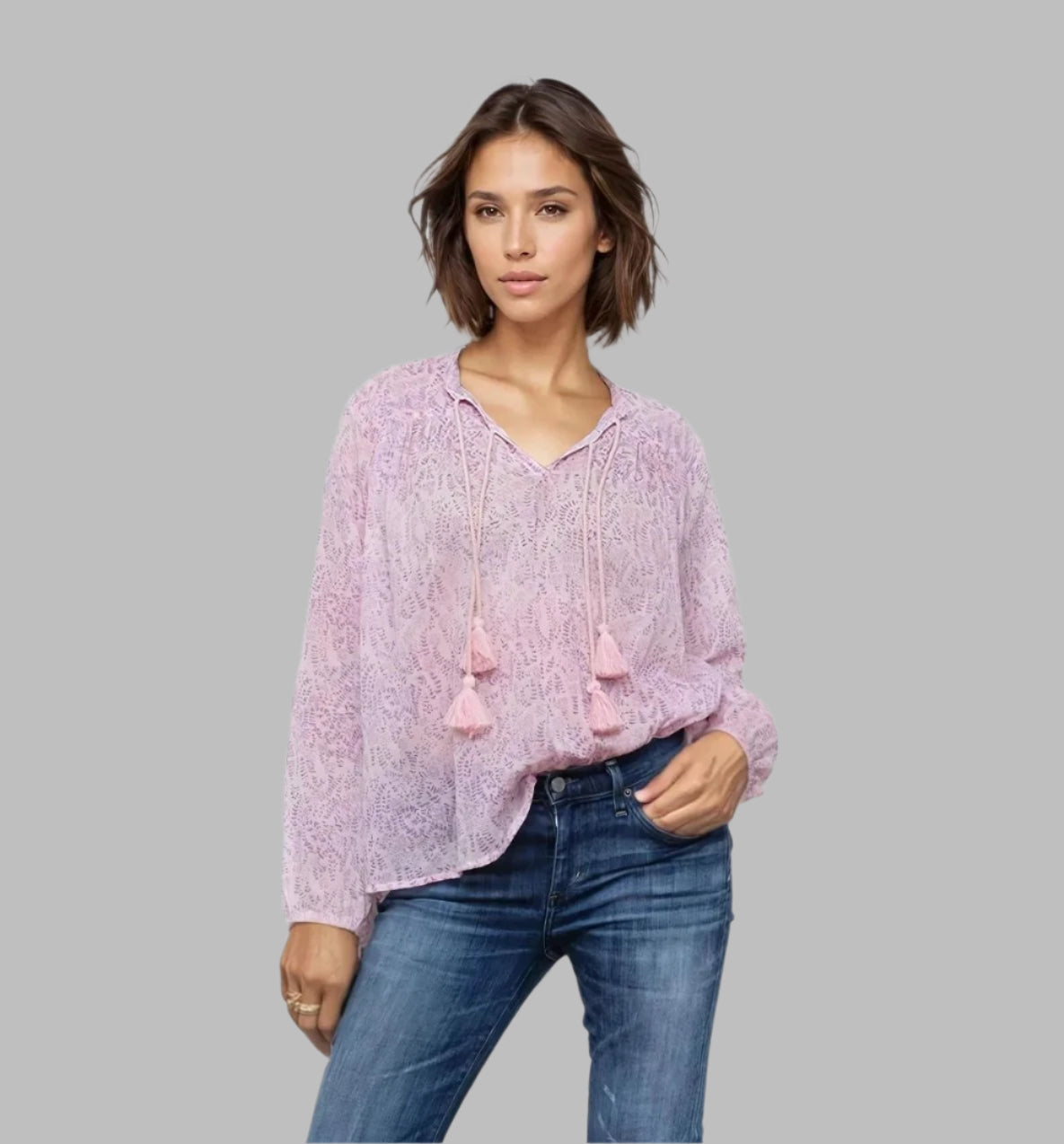 Karma Printed Blouse Long Sleeves Pink