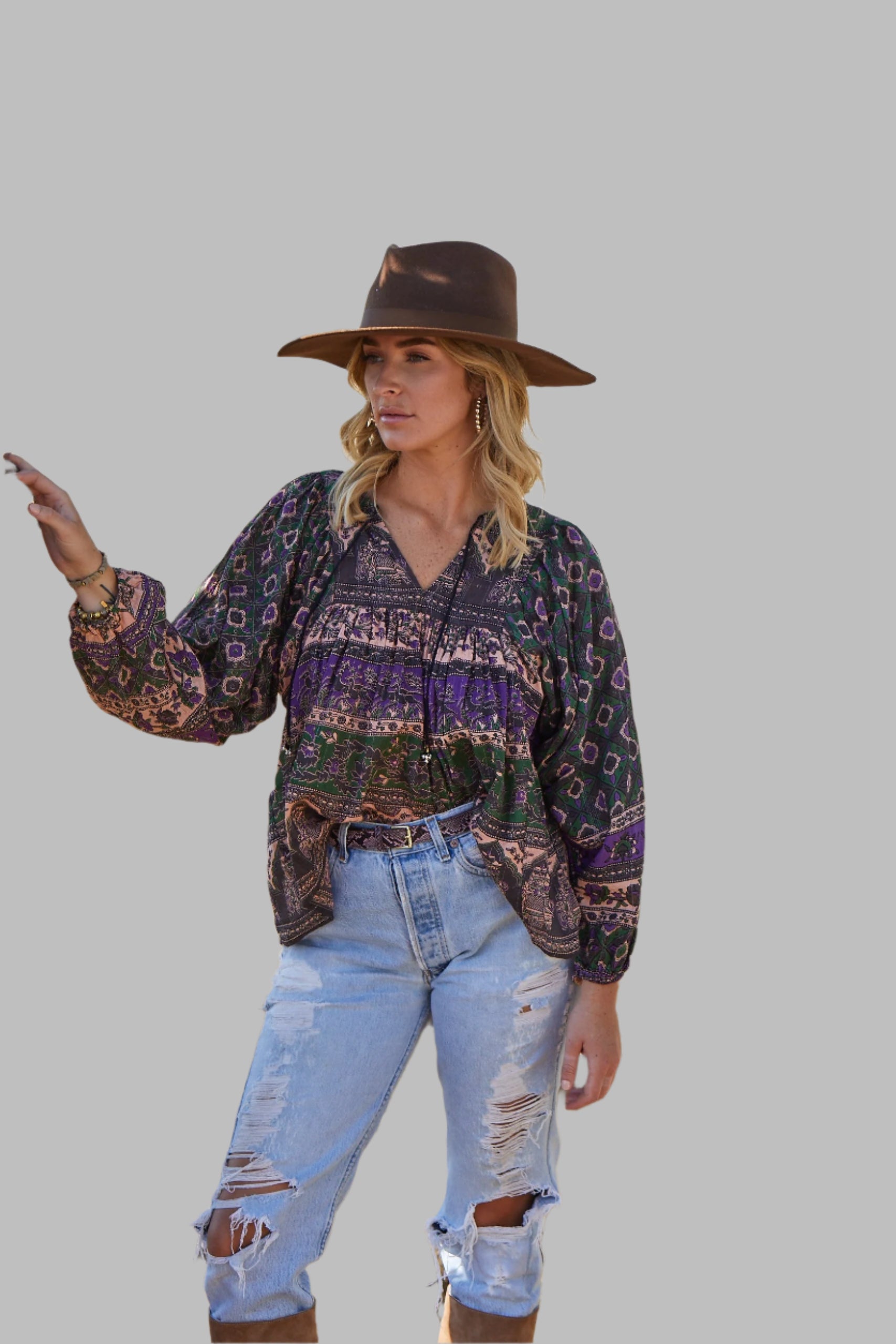 Luna Printed Blouse Green With Lurex