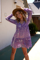 Nathalie Printed Short Dress Purple with Lurex - Blue Boheme