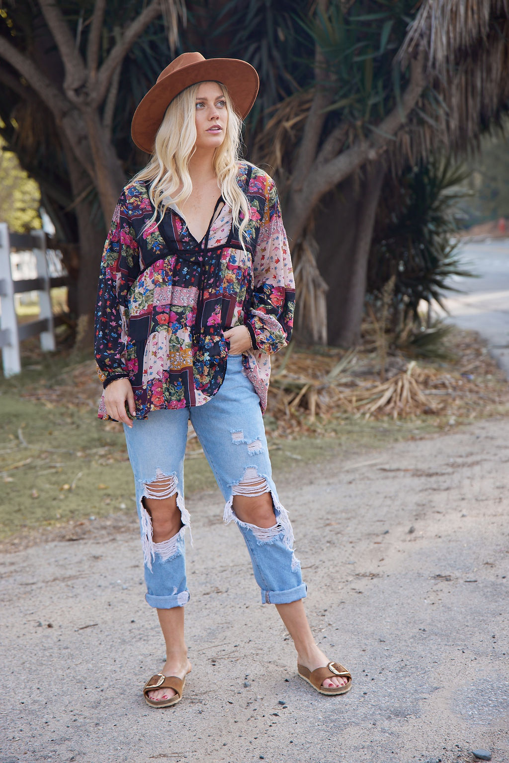 Luana Printed Blouse Patchwork Black