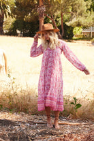Charlotte Printed Long Dress Vintage Pink - Blue Boheme