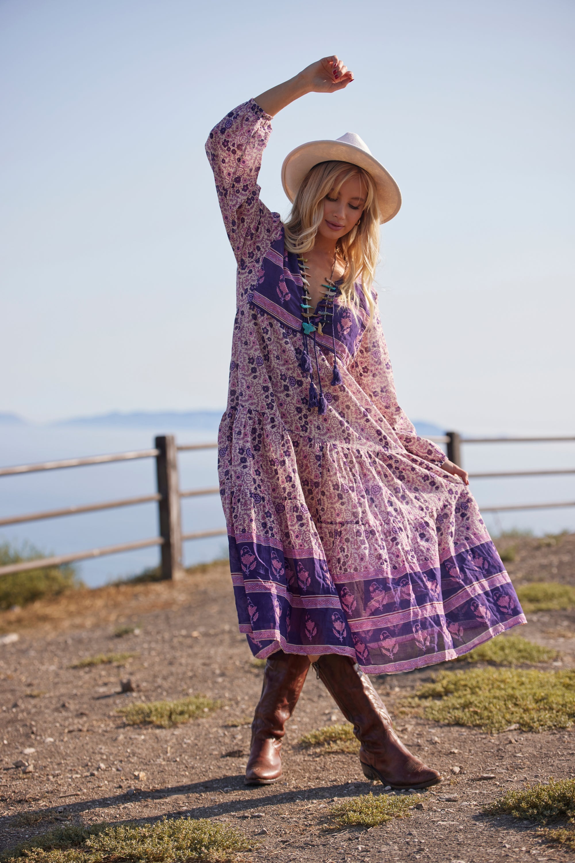 Kayla Printed Midi Dress Violet – Blue Boheme