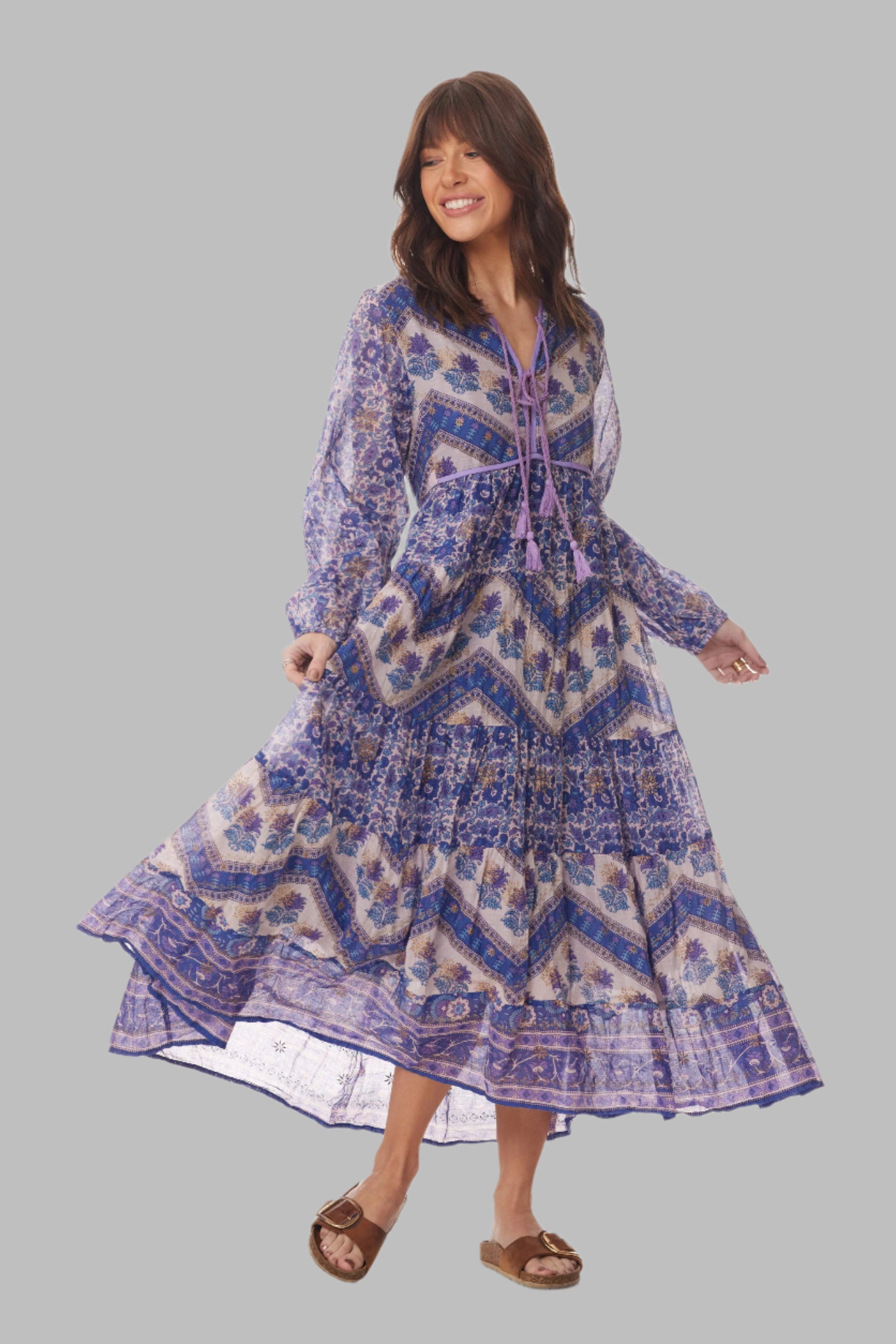 Kayla Printed Long Dress Liberty Blue M