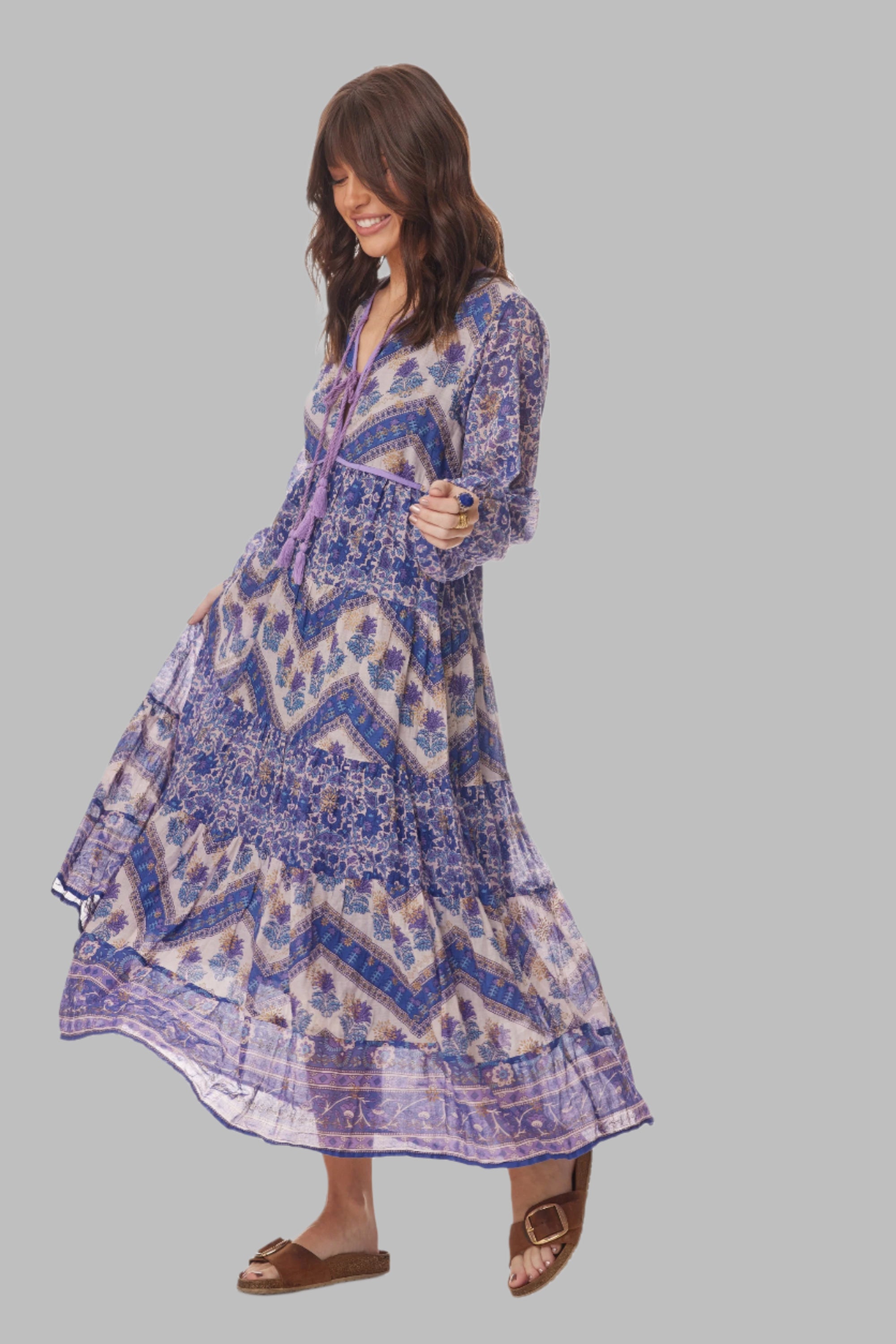 Kayla Printed Long Dress Liberty Blue