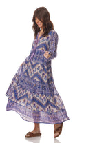 Kayla Printed Long Dress Liberty Blue - Blue Boheme