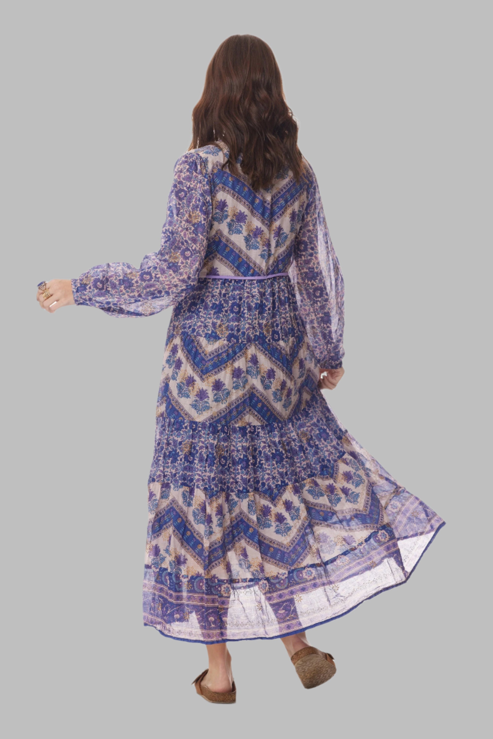 Kayla Printed Long Dress Liberty Blue